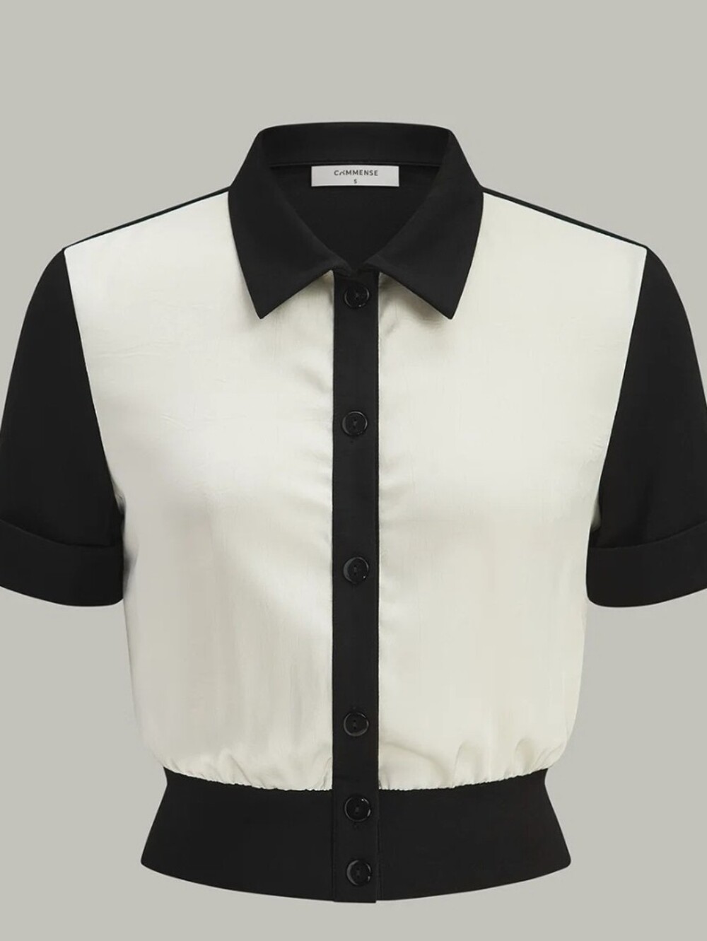 Commense Color Block Black White Crop Top Blouse S